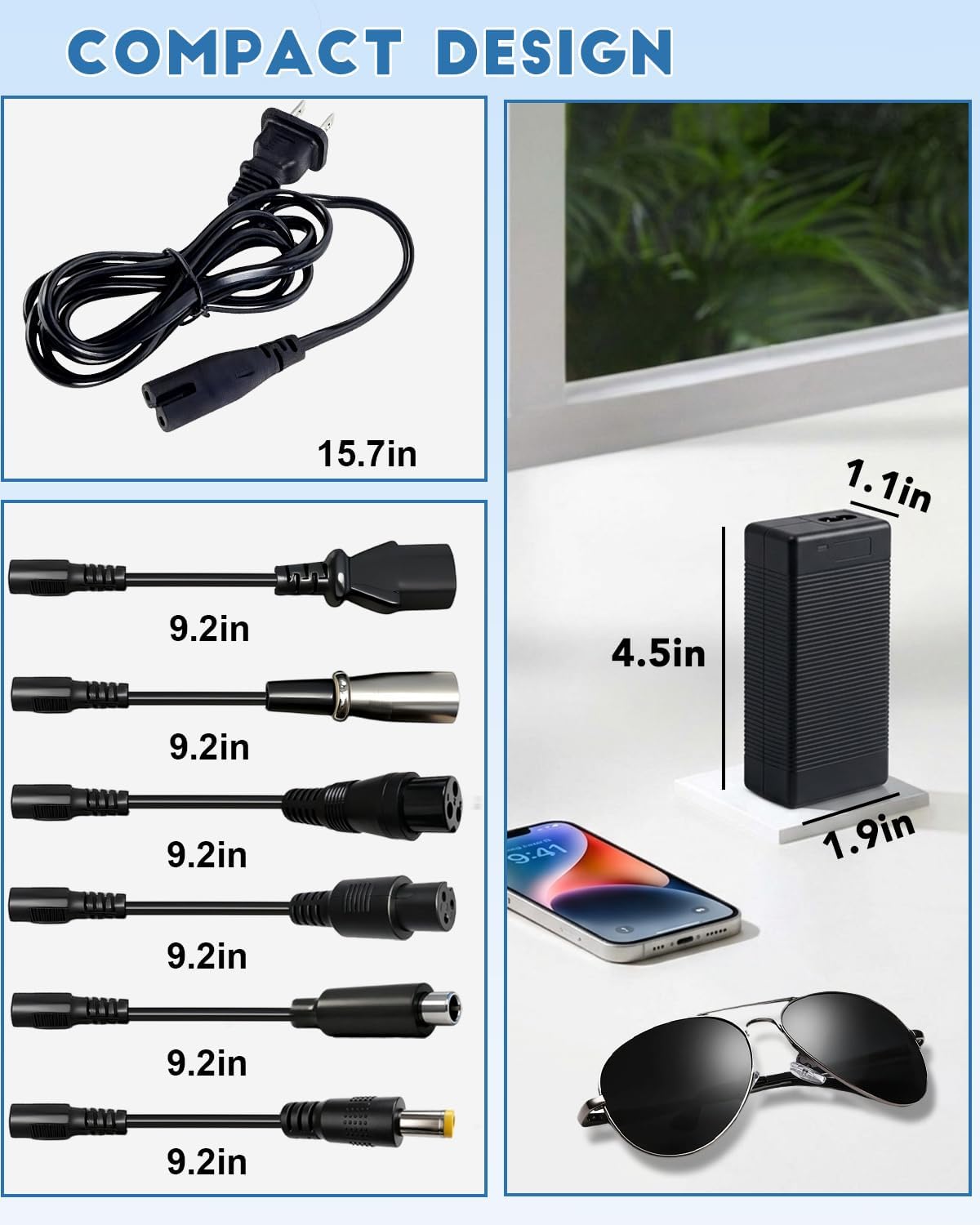 29.4V 2A Electric Scooter & Hoverboard Charger | Universal 7-in-1 Replacement Charger for 24V 25.2V 25.6V 7S Lithium Battery