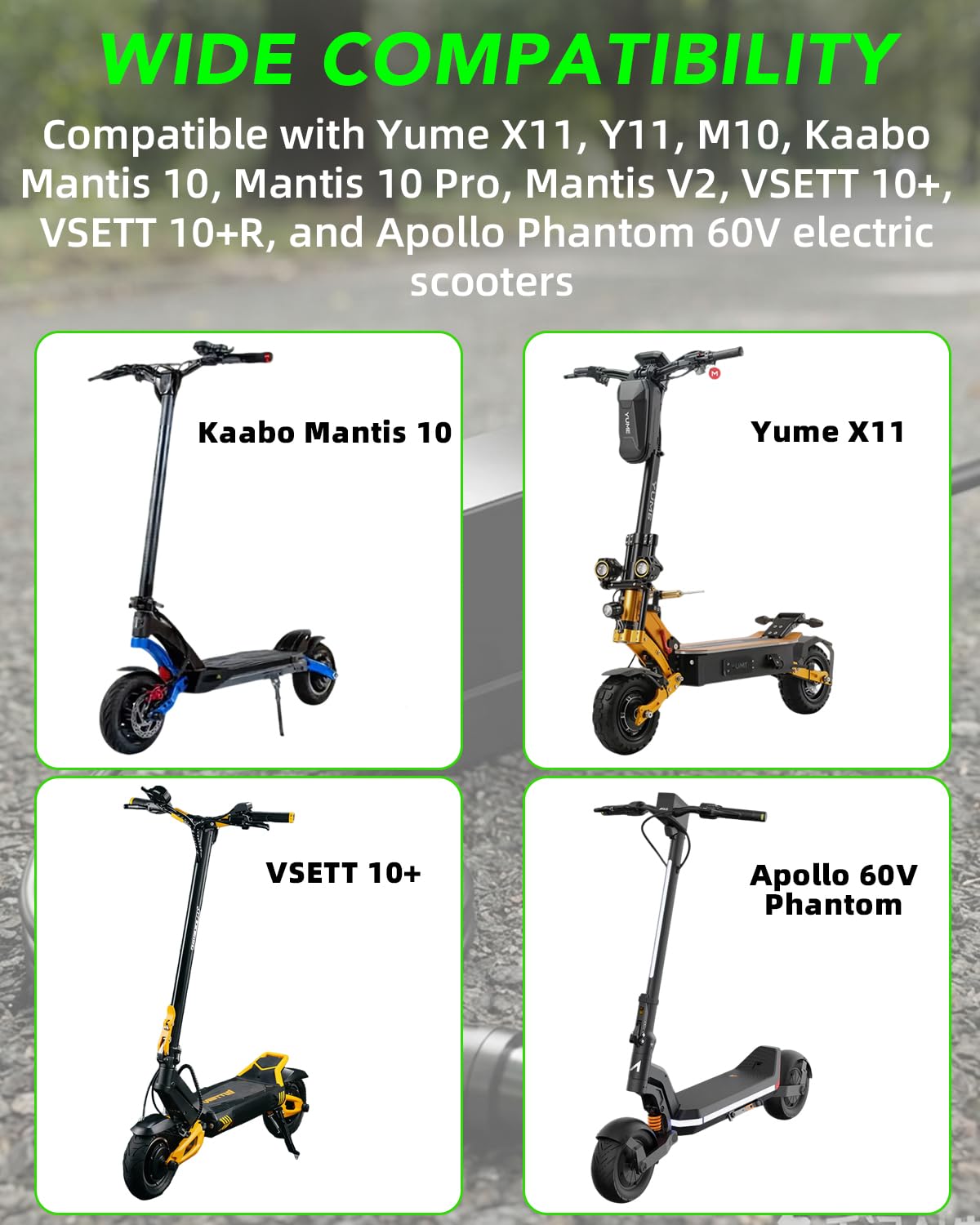 67.2V 3A Scooter Charger for 60V Li-ion Battery – 3-Pin Charger Compatible with YUME X11 Y11 M10, Kaabo Mantis 10/10 Pro V2, VSETT 10+ 10+R & Apollo Phantom