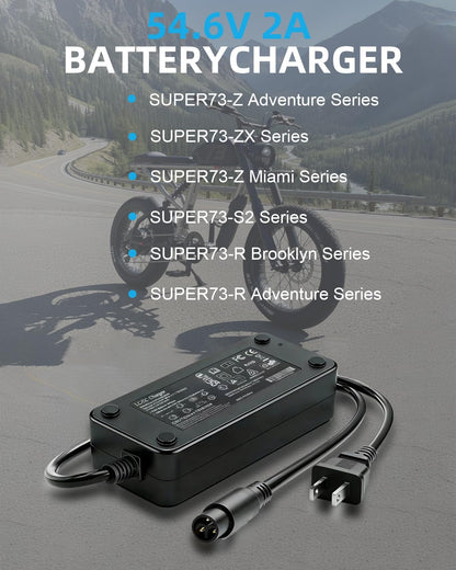 54.6V 2A Fast Charger for Super73 E-Bikes | 48V Lithium Battery Adapter