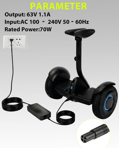 63V Segway Ninebot Charger – 4-Pin Charger for Ninebot S, Mini Pro, Mini Lite, L8, One A1, One S2, S-Max, GoKart Kit & GoKart Pro