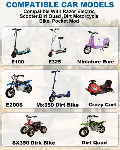 24V 2A Razor Battery Charger for MX350, MX400, E100, E200 & E300 – Lead-Acid Scooter Charger